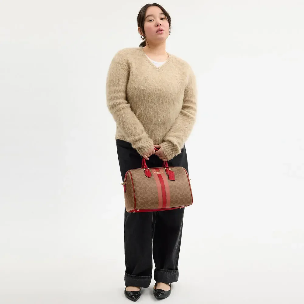 Rowan Large Satchel Bag In Signature Canvas With Stripe - Picture 1 of 7